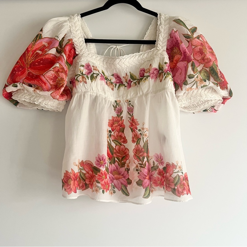 FARM Rio Off-White Square Neck Summer Fruit Blouse Size Large NWT - Picture 7 of 16